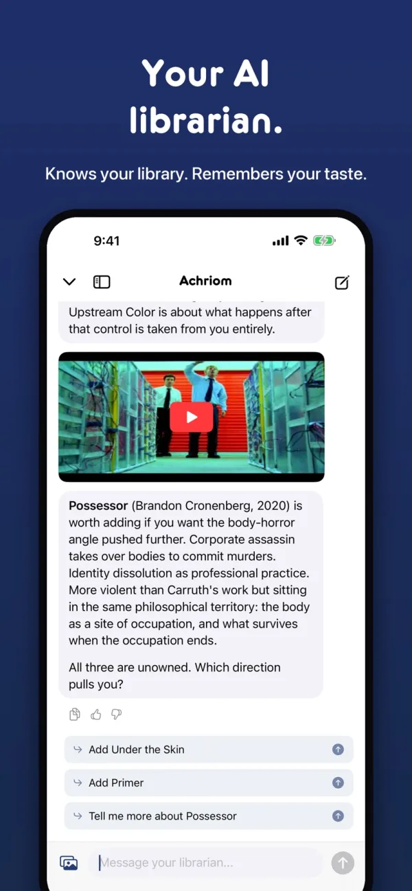 The librarian answering on iPhone with films that connect to what you love