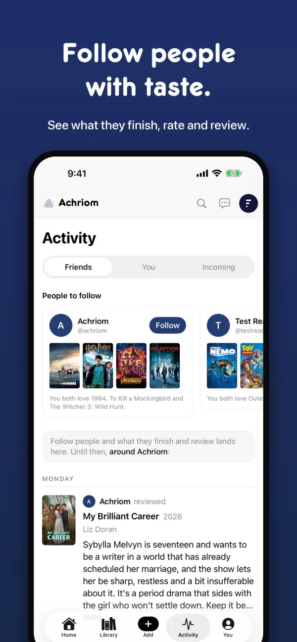 Activity on iPhone: people to follow, and a review from @achriom