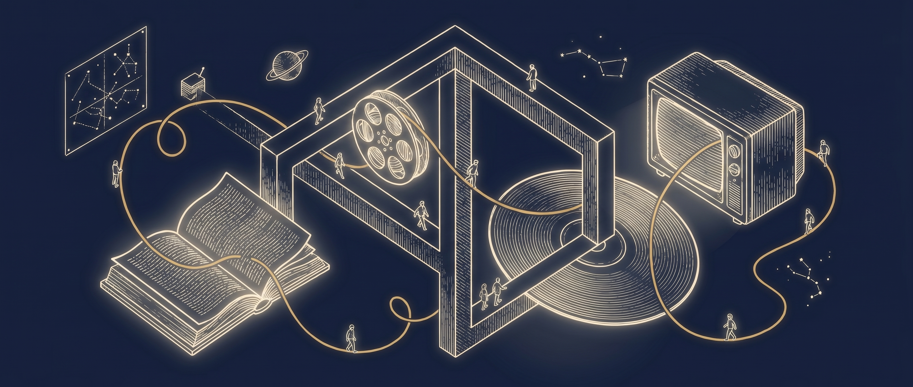 Books, films, albums, shows, anime, and podcasts connected by a single thread of taste