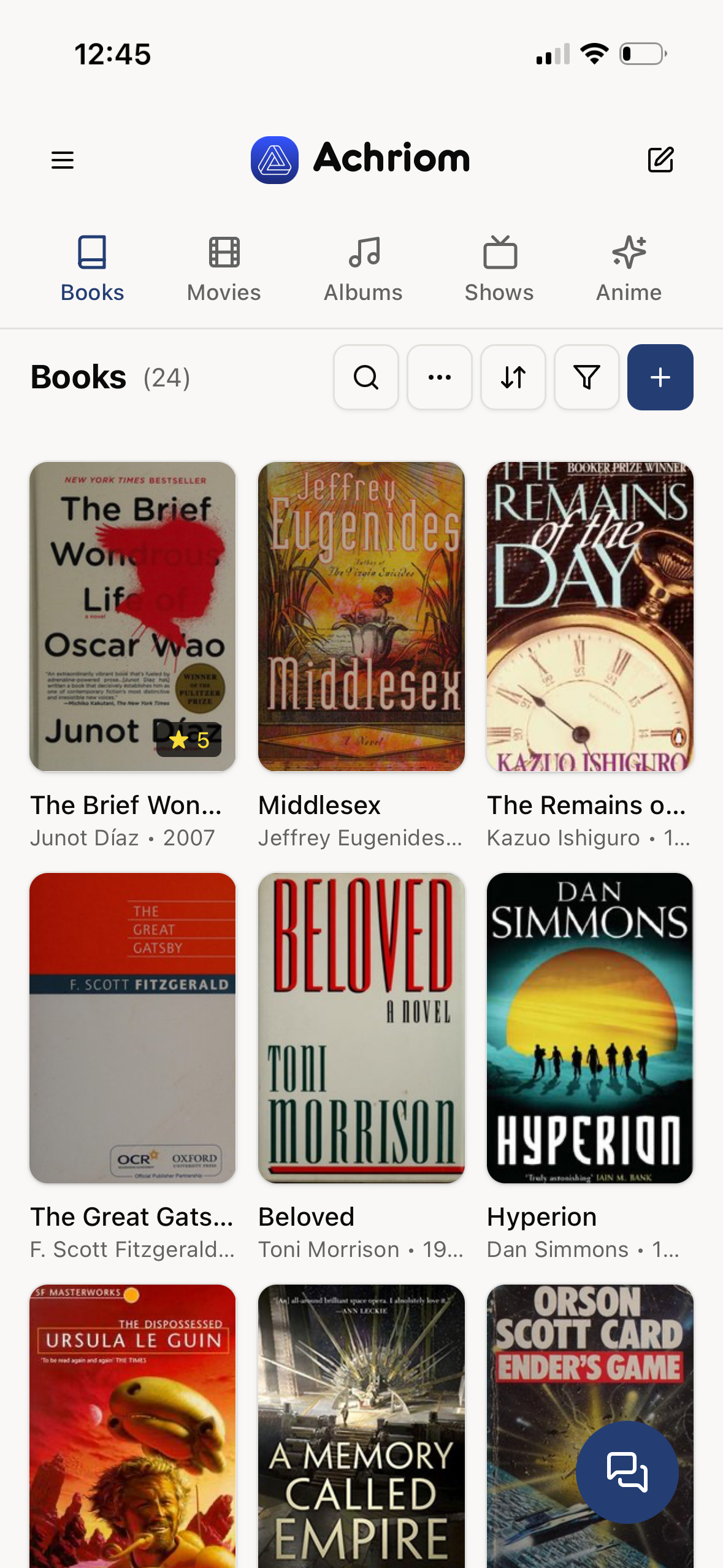 Achriom books library, on iPhone