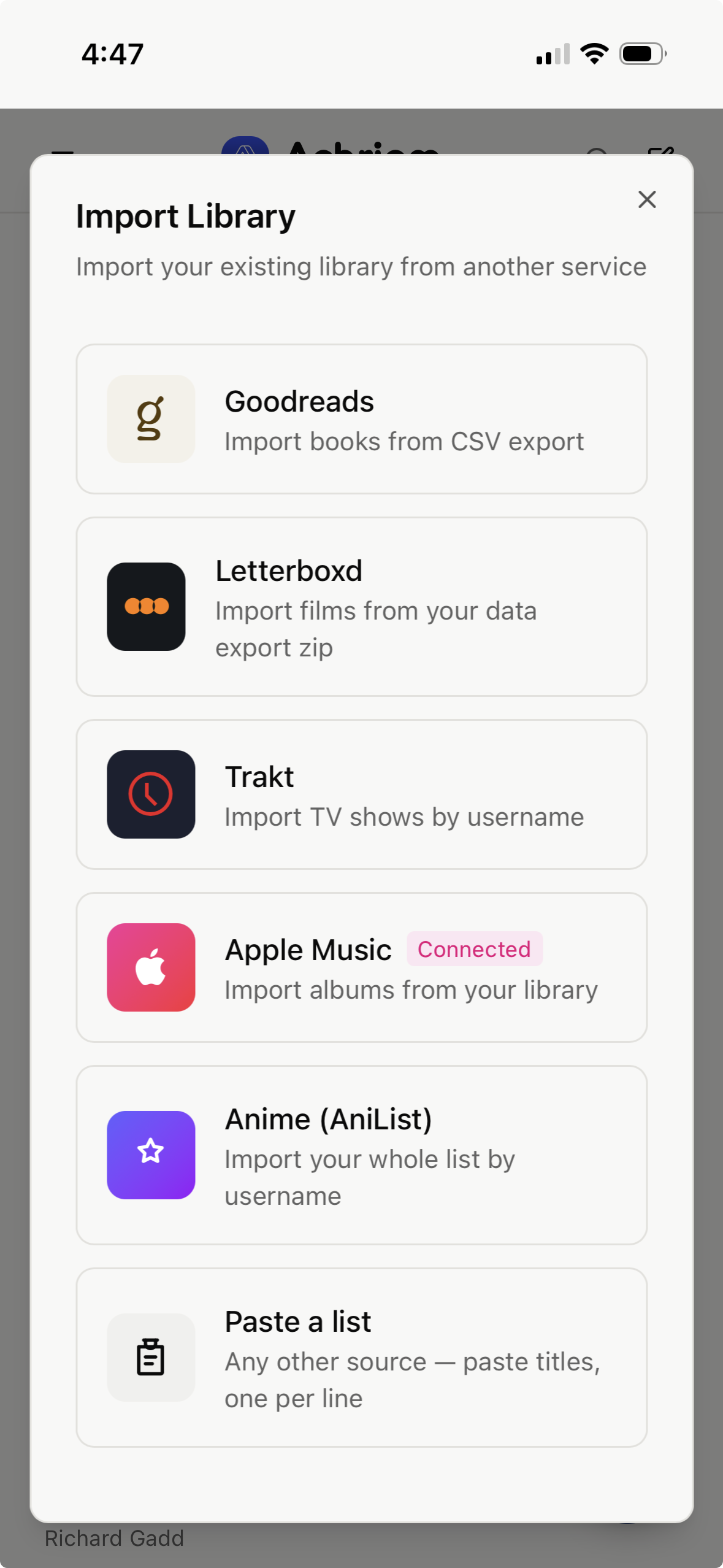 The Achriom import screen