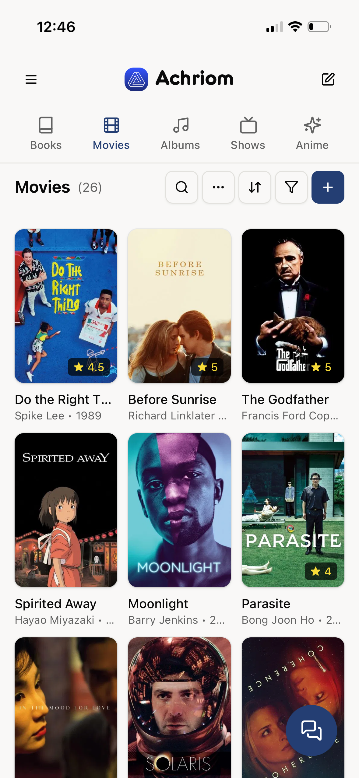 Achriom movies library, on iPhone